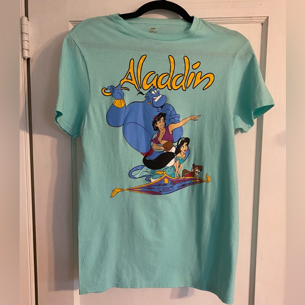 Disney Aladdin Short Sleeve unisex Teal Graphic T-shirt; Size: S
